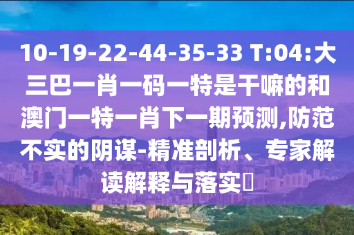 10-19-22-44-35-33 T:04:大三巴一肖一碼一特是干嘛的和澳門一特一肖下一期預測,防范不實的陰謀-精準剖析、專家解讀解釋與落實?